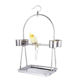 悦小萌 鹦鹉站架不锈钢外出便携鸟笼带挂钩户外遛鸟训练互动站台