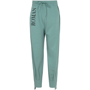 XG雪歌湖绿色字母印花休闲裤时尚秋季新款压褶裤脚设计直筒裤女装