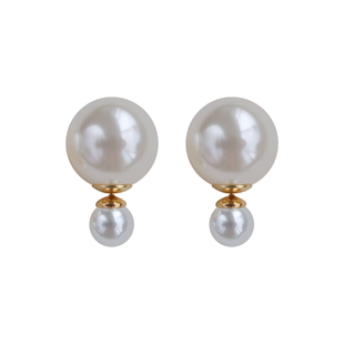 赵露思同款经典前后两戴双珠施家珍珠耳环女轻奢925银耳钉西大班