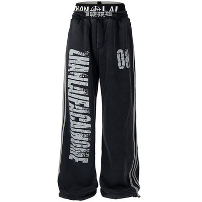 原创美式双腰头做旧加绒休闲裤潮