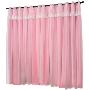 窗帘双层带纱客厅卧室飘窗儿童房遮光布料蕾丝公主风现代简约新款