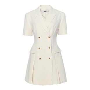 DPLAY【黑标】2025年夏季新款白色连衣裙女通勤短款西服西装裙