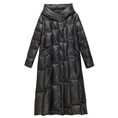 海宁绵羊皮羽绒服女中长款2025年冬新款加绒加厚真皮皮衣风衣外套