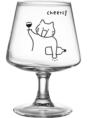 可爱社会猫简笔画卡通玻璃个性酒杯高脚杯香槟杯葡萄红酒杯饮料杯