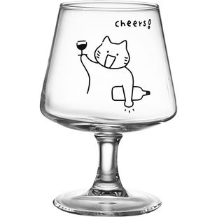 可爱社会猫简笔画卡通玻璃个性酒杯高脚杯香槟杯葡萄红酒杯饮料杯