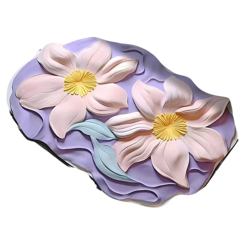 3D视觉膨胀硅藻泥地垫油画花卉浴