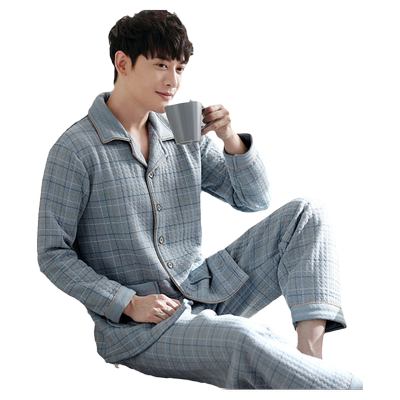 男士纯棉薄款夹棉睡衣