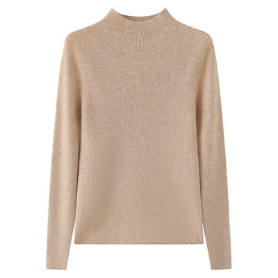 鄂尔多斯市一线成衣半高领纯羊毛针织衫女修身套头毛衣纯色打底衫