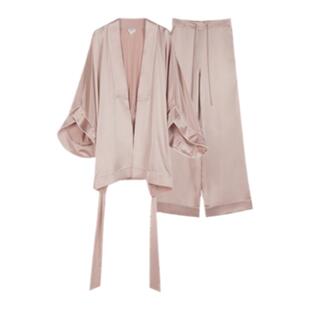 曾黎同款丝侬红色真丝睡衣女款中式新娘晨袍广袖丝绸桑蚕丝家居服