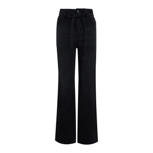 Liilou  Geek Chic 侧缝线剪裁 高腰头蝴蝶结系带阔腿牛仔裤