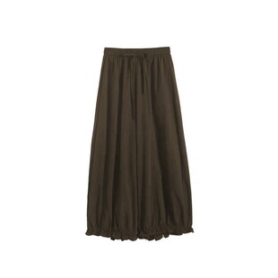 咖色九分木耳边阔腿灯笼裤女春装大码胖mm梨形身材显瘦休闲花苞裤