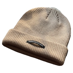 /希望之路/美版标签冷帽贴布毛线帽男女通用显脸小纯色包头针织帽