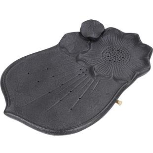 陶瓷茶盘家用复古干泡茶台荷叶储排水茶具套装办公室乌金石盘圆形