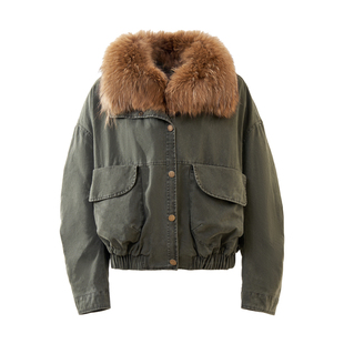 貉子毛大毛领皮草外套鹅绒羽绒服女冬短款2025新款派克服宽松显瘦