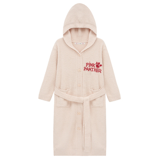 亲嘴猫【粉红豹联名】连帽保暖半边绒睡袍睡衣家居服浴袍秋冬季女
