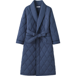 睡袍男士冬季三层加厚长款纯棉夹棉男款睡衣大衣浴袍加大码可外穿