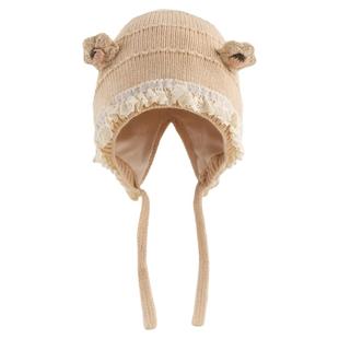 女宝帽子秋冬手工针织护耳帽宝宝韩系星星草莓防风保暖公主宫廷帽