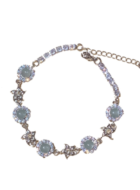 绿蛋面花花锆石水钻手链女温柔风