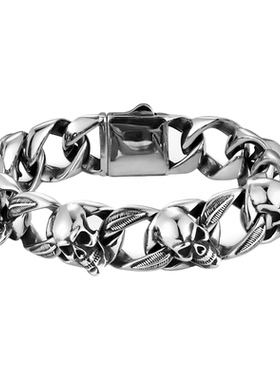 钛钢骷髅头男士手环个性朋克霸气