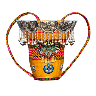 采茶小背篓竹编双肩云贵川背带儿童舞蹈道具小孩背篼竹篓箩筐铃铛