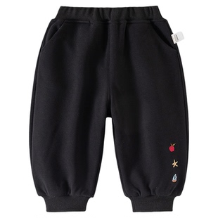 Oak mont男童裤子冬季儿童蚕丝羊毛一体绒保暖束脚卫裤新年装长裤