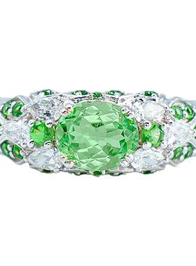 FIICCI菲伊奇 天然沙弗莱石9K金镶嵌钻石戒指薄荷绿宝石钻戒指