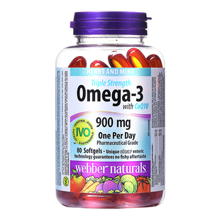 WebberNaturals伟博3倍浓缩Omega3高纯深海鱼油添加100mg辅酶80粒