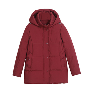 雪中飞冬季短款羽绒服女中年大码妈妈装保暖修身外套防寒服拆帽子