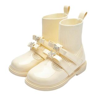 巴拉巴拉儿童靴子女童中筒袜靴中童甜美潮拜年鞋2025春季新款童鞋