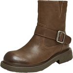 Tata他她复古加绒短靴女靴子羊皮弹力机车靴2024冬季新款CFC01DZ4