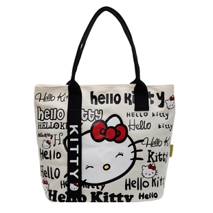 日系卡通kt猫帆布包女2025新款休闲单肩包大容量妈咪包外出手提袋