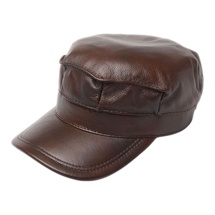 真皮棒球帽子 男士休闲平顶帽 头层牛皮帽男真皮海宁皮帽子冬季