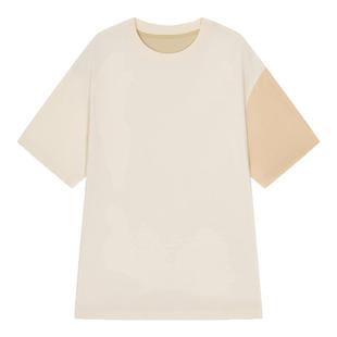 速写男装夏季新款T恤偏宽松拼接撞色潮流设计感前卫圆领短袖上衣