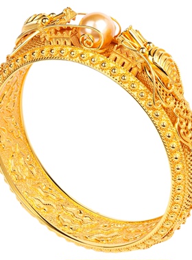 VISING珠宝【双龙戏珠】传世手镯S925银花丝镶嵌镯子重磅艺术品