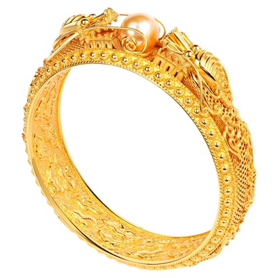 VISING珠宝【双龙戏珠】传世手镯S925银花丝镶嵌镯子重磅艺术品