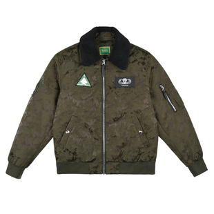 雷迪波尔男装羽绒服2024秋冬新款飞行员夹克可脱卸领提花迷彩外套