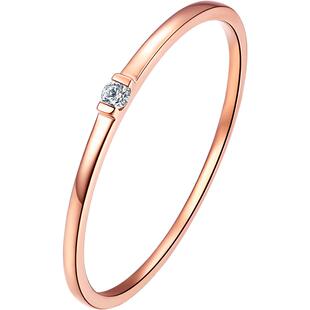 周六福18K金钻石戒指女天然真钻璀璨au750玫瑰金素圈戒单镶手饰