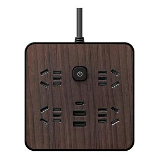 木纹可收纳插座多功能方形桌面转换插线板带USB充电排插家用宿舍