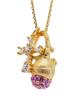 红宝石松果十字架吊坠金色项链女