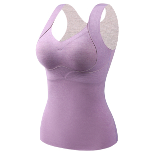 德绒保暖背心女士带胸垫罩杯一体加绒款内衣发热免穿文胸秋衣冬季