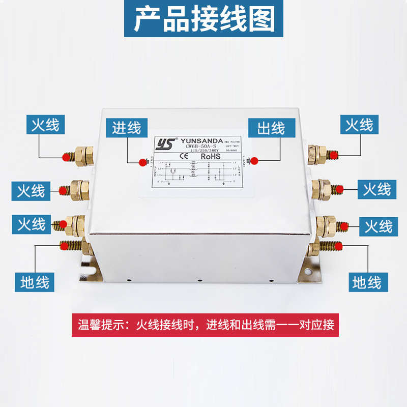 YUNSANDA三相电源滤波器380v电源净化器220v交流伺服滤波器端子台