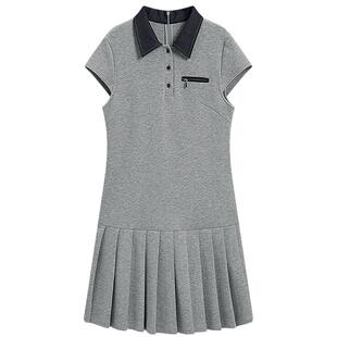 KBNE灰色miu系学院风polo领连衣裙女2026春季新款短袖小个子裙子