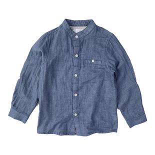 婴儿棉~儿童双层棉纱衬衫长袖男童小立领衬衣男孩上衣薄款防晒服K