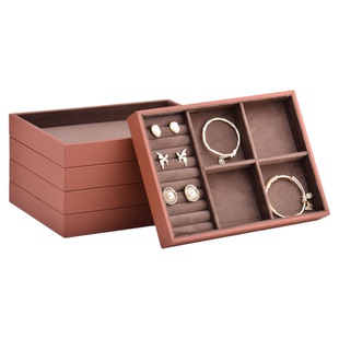 亚克力带盖首饰托盘项链戒指耳环绒布展示架耳钉首饰品收纳放置盘