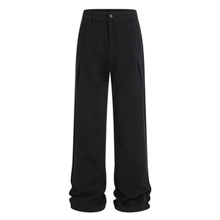 CHAN MONTH秋冬新款休闲裤男宽松百搭高级感运动直筒黑色加绒裤子