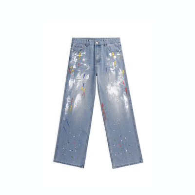 DESIGNSECRETS 25FW法国巴黎高端涂鸦牛仔裤男士宽松直筒高街裤子