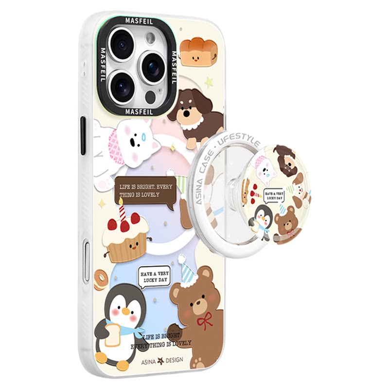 可爱动物派对适用iPhone17Promax手机壳14磁吸支架苹果16保护套好看冬季15plus全包12网红p13Pro新款高级感女