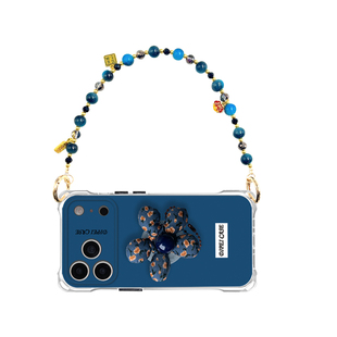 复蓝小花~支架17Promax挂绳手机壳四角带孔适用iPhone苹果16plus/15/14华为mate70pro/60/pura80斜挎新款手提