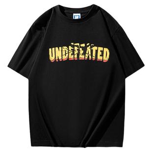 不败五道杠圆领短袖 HIAUTO UND破碎字母印花男女情侣款宽松T恤潮