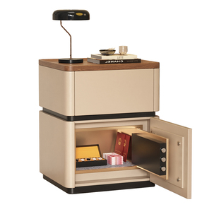 实木床头柜保险箱一体中古风家用卧室2025爆款轻奢高级感收纳边柜